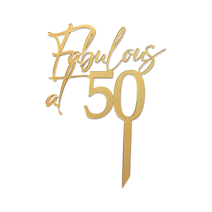Topper Fabulous at 50 doré, cadrage uniforme sur fond blanc