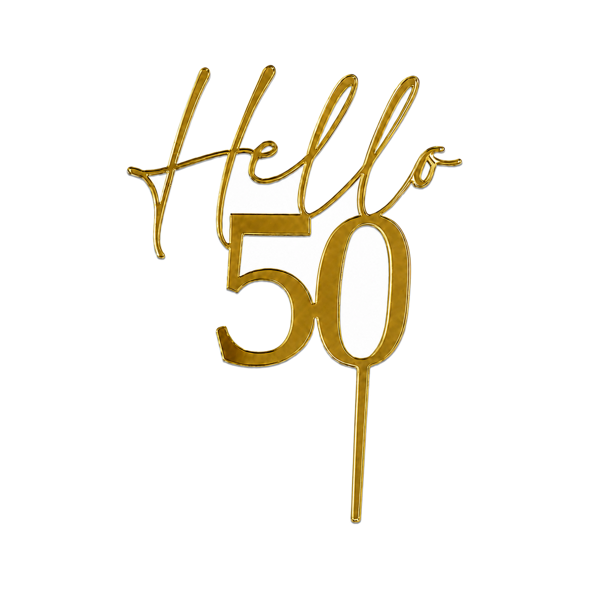 Topper Hello 50 doré, cadrage uniforme sur fond blanc